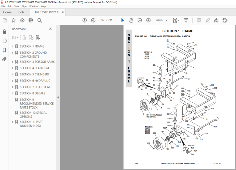 JLG 1532E 1932E 2033E 2046E 2646E 2658E ANSI Parts Manual