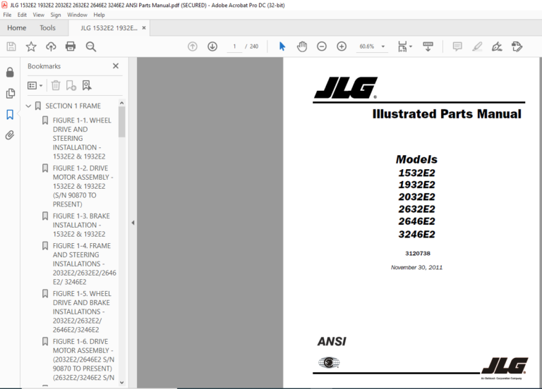 JLG 1532E2 1932E2 2032E2 2632E2 2646E2 3246E2 ANSI Parts Manual