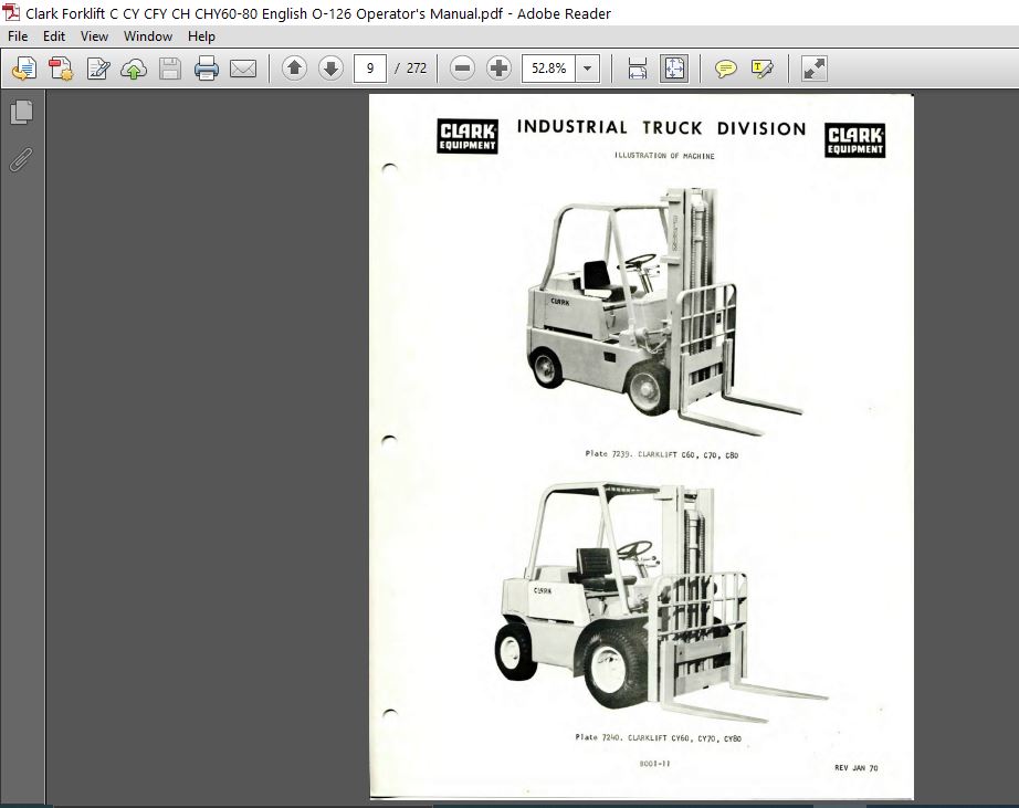 Clark Forklift C CY CFY CH CHY60-80 English O-126 Operator's Manual ...