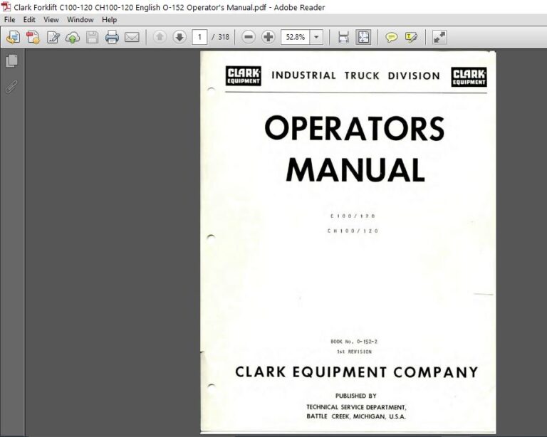 Clark Forklift C100-120 CH100-120 English O-152 Operator's Manual ...