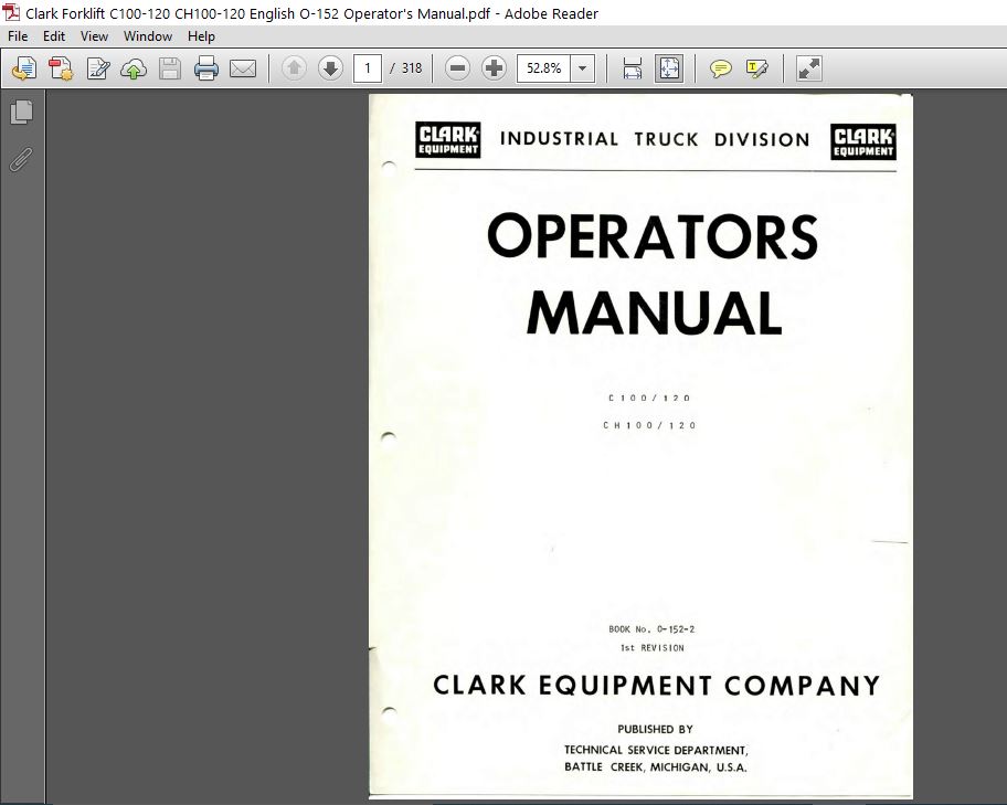 Clark Forklift C100-120 CH100-120 English O-152 Operator's Manual ...