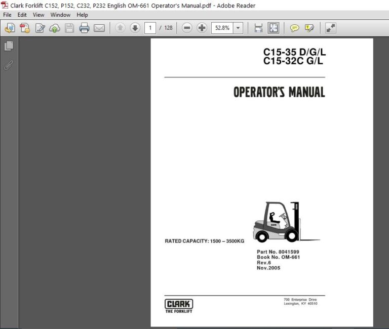 Clark Forklift C152, P152, C232, P232 English OM-661 Operator's Manual ...