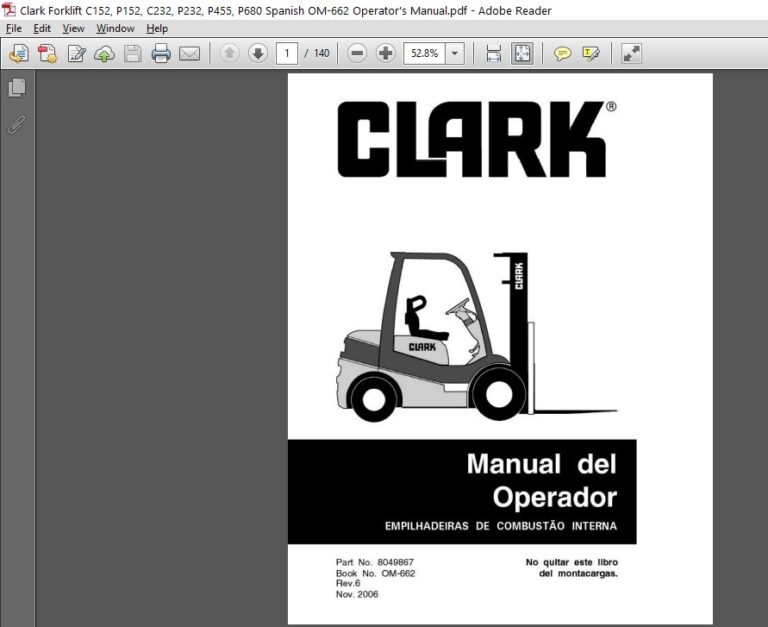 Clark Forklift C152, P152, C232, P232, P455, P680 Spanish OM-662 ...