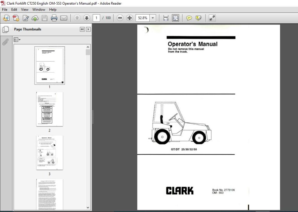 Clark Forklift CT250 English OM-553 Operator's Manual - HeyDownloads ...