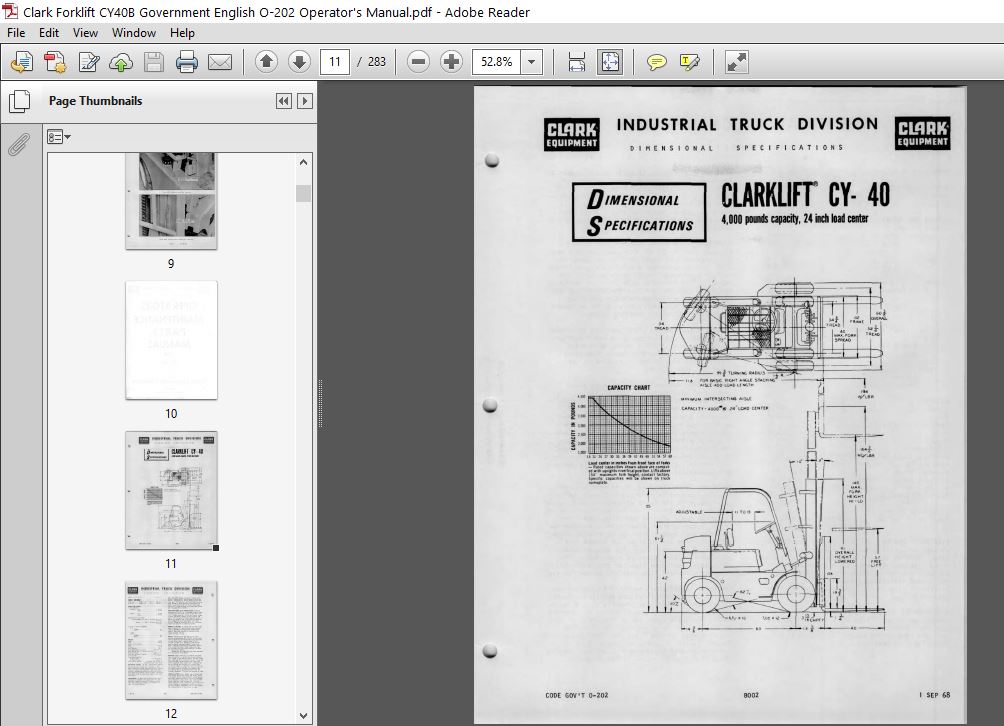 Clark Forklift CY40B Government English O-202 Operator's Manual ...