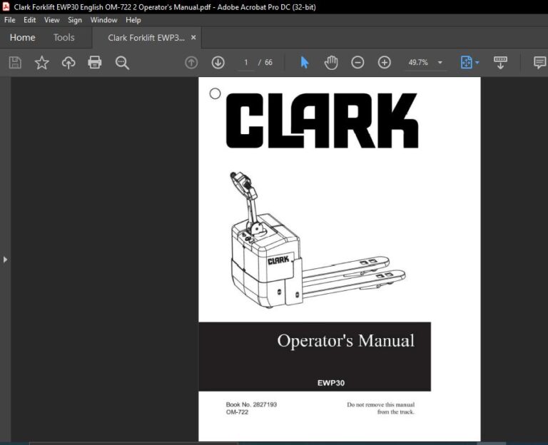 Clark Forklift EWP30 English OM722 2 Operator's Manual HeyDownloads