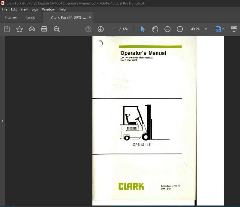 Clark Forklift GPS127 English OM-554 Operator's Manual - HeyDownloads ...