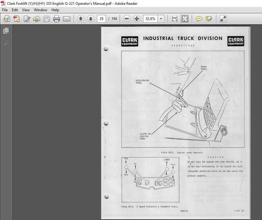 Clark Forklift (Y)(H)(HY) 355 English O-221 Operator's Manual ...