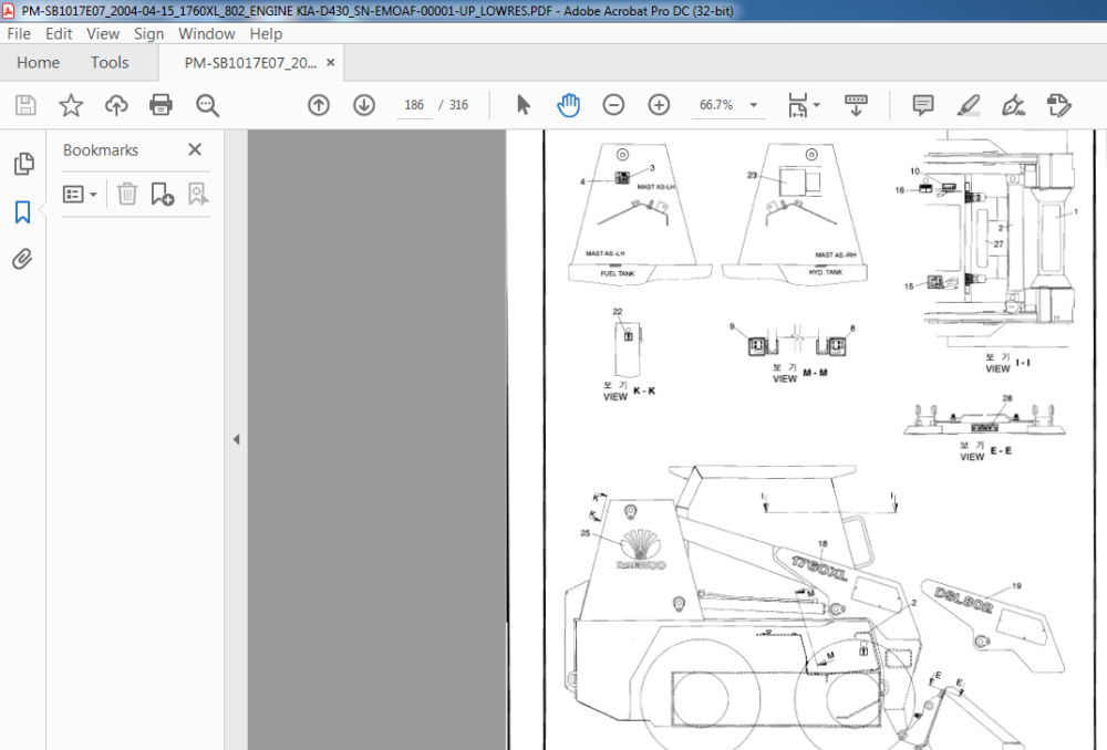 Daewoo Doosan 1760XL DSL802 Skid Steer Loader Parts Manual - PDF