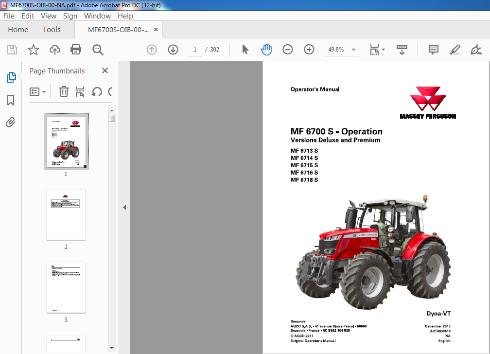 MASSEY FERGUSON MF 260 TRACTOR OWNERS OPERATORS MANUAL MAINTENANCE OPERATIONS 