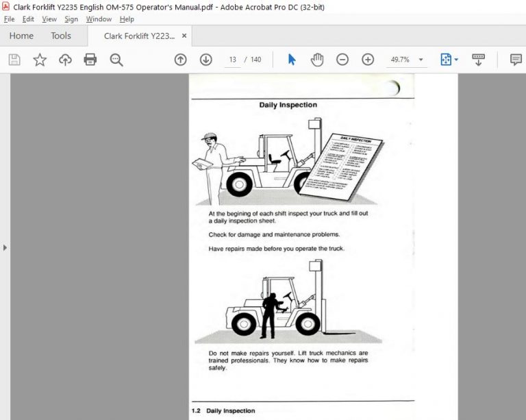 Clark Forklift Y2235 English OM-575 Operator’s Manual - HeyDownloads ...