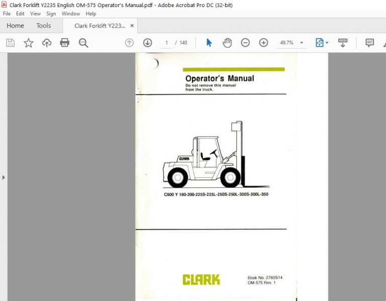 Clark Forklift Y2235 English OM-575 Operator’s Manual - HeyDownloads ...