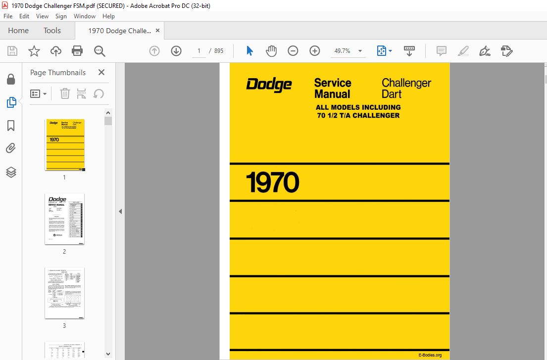 Factory Shop Service Manual for 1970 Dodge Dart Challenger A-Body E-Body 