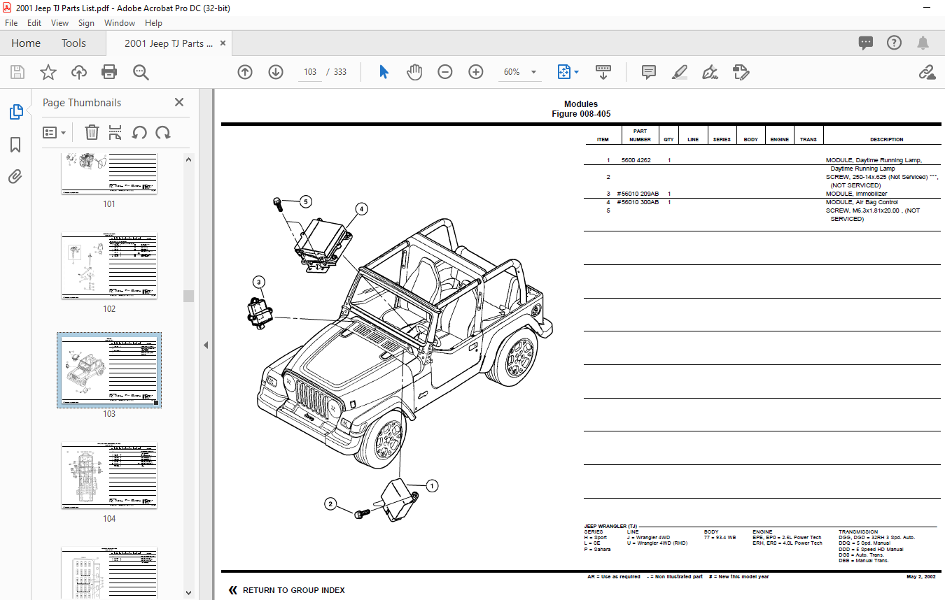 2001 Jeep Wrangler TJ Parts Catalog Manual - PDF DOWNLOAD - HeyDownloads -  Manual Downloads