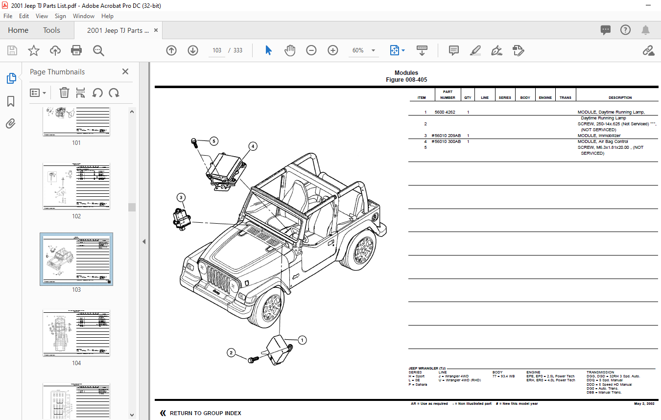 Total 98+ imagen 2001 jeep wrangler parts diagram