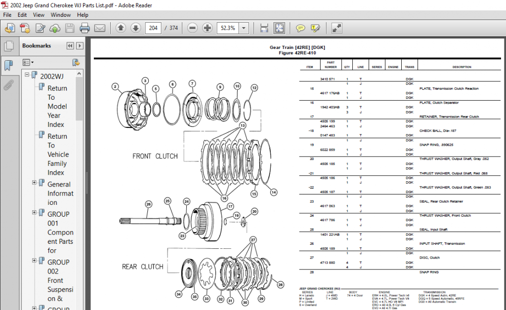 2002 Jeep Grand Cherokee WJ Parts List Manual PDF