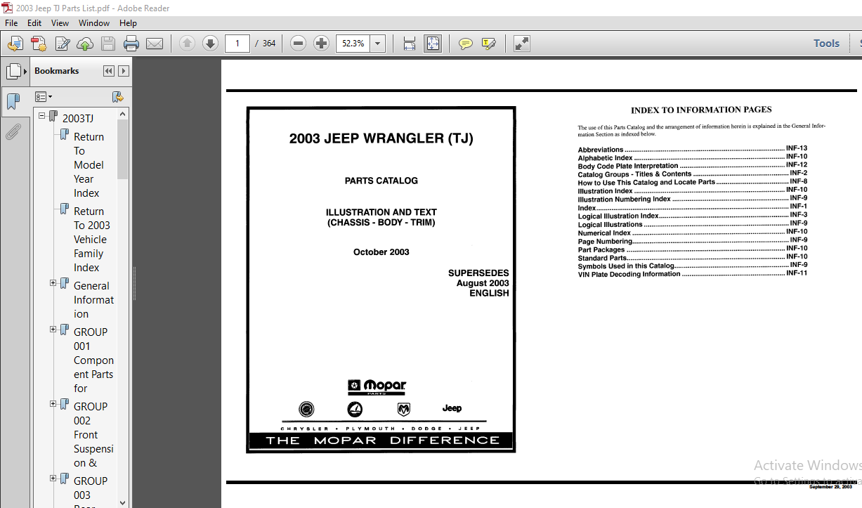 2003 Jeep Wrangler TJ Parts Catalog Manual - PDF DOWNLOAD - HeyDownloads -  Manual Downloads