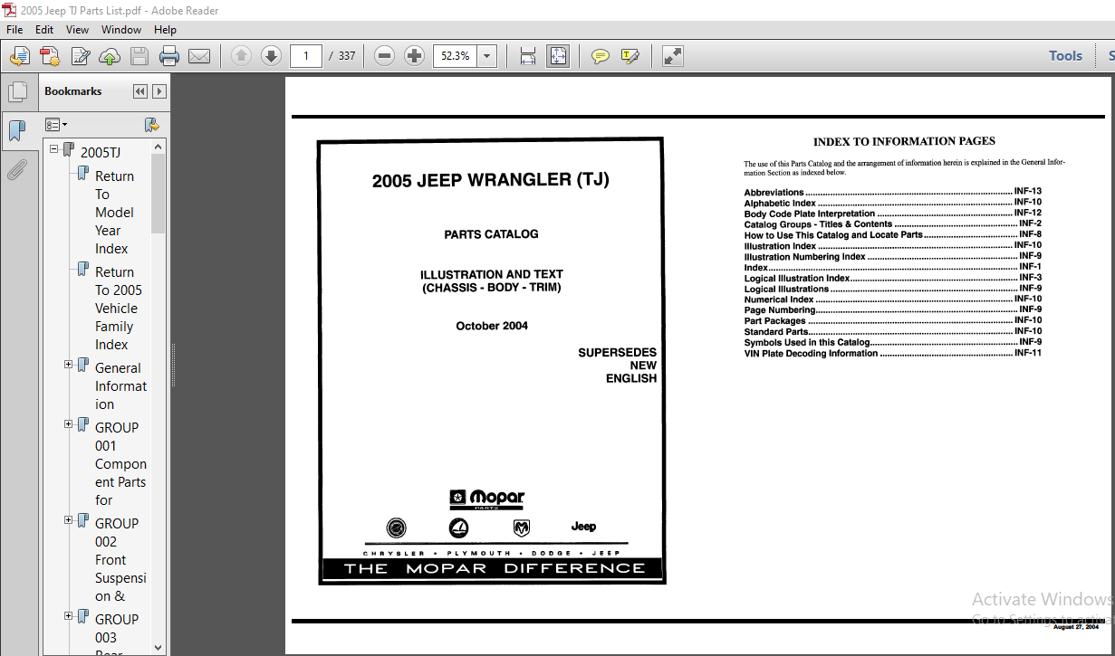 2005 Jeep Wrangler TJ Parts Catalog Manual - PDF DOWNLOAD - HeyDownloads -  Manual Downloads