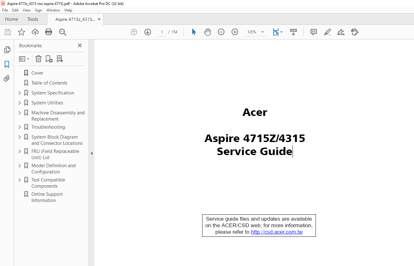 Acer Aspire 4715Z 4315 Laptop Service 