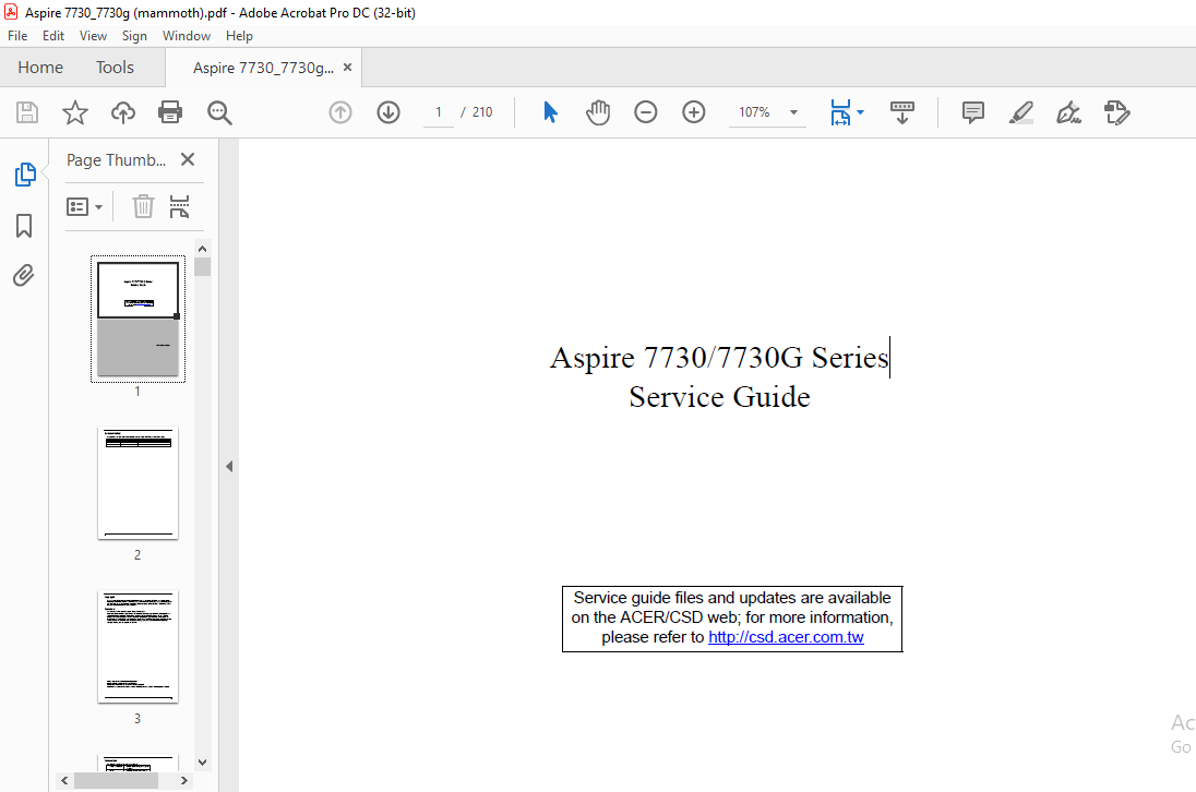Service Manual for Acer Aspire 7730 7730G Notebook Laptop PDF 