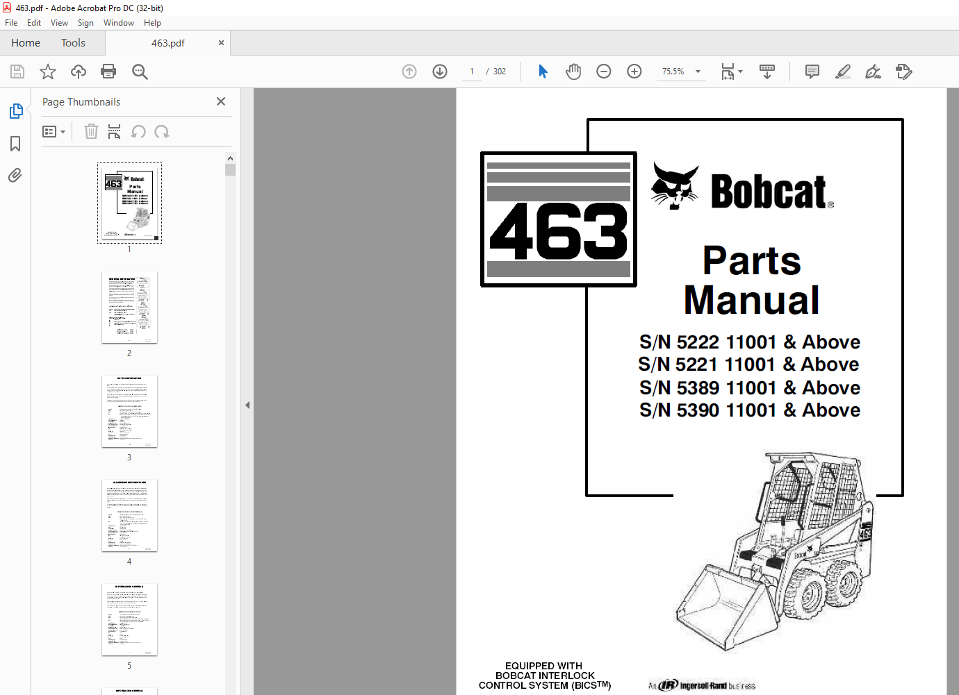 Bobcat 463 Skid Steer Workshop Manual 