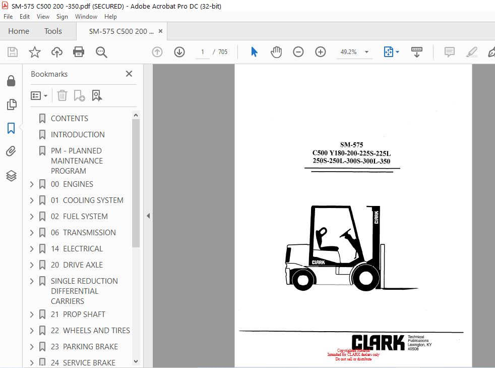 CLARK FORKLIFT SM-575 C5OOYlSO-200-225S-225L 25OS-25OL-3OOS-3OOL ...