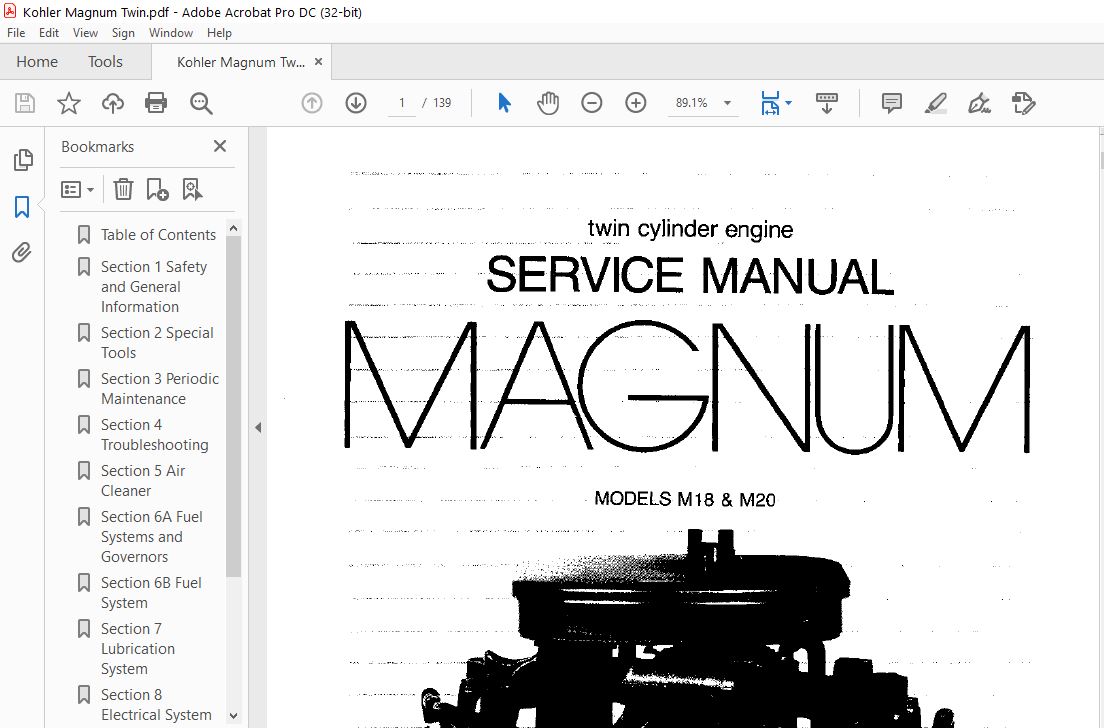 Kohler Magnum Twin Cylinder M18 M20 Service Manual Repair Manual Workshop CD 