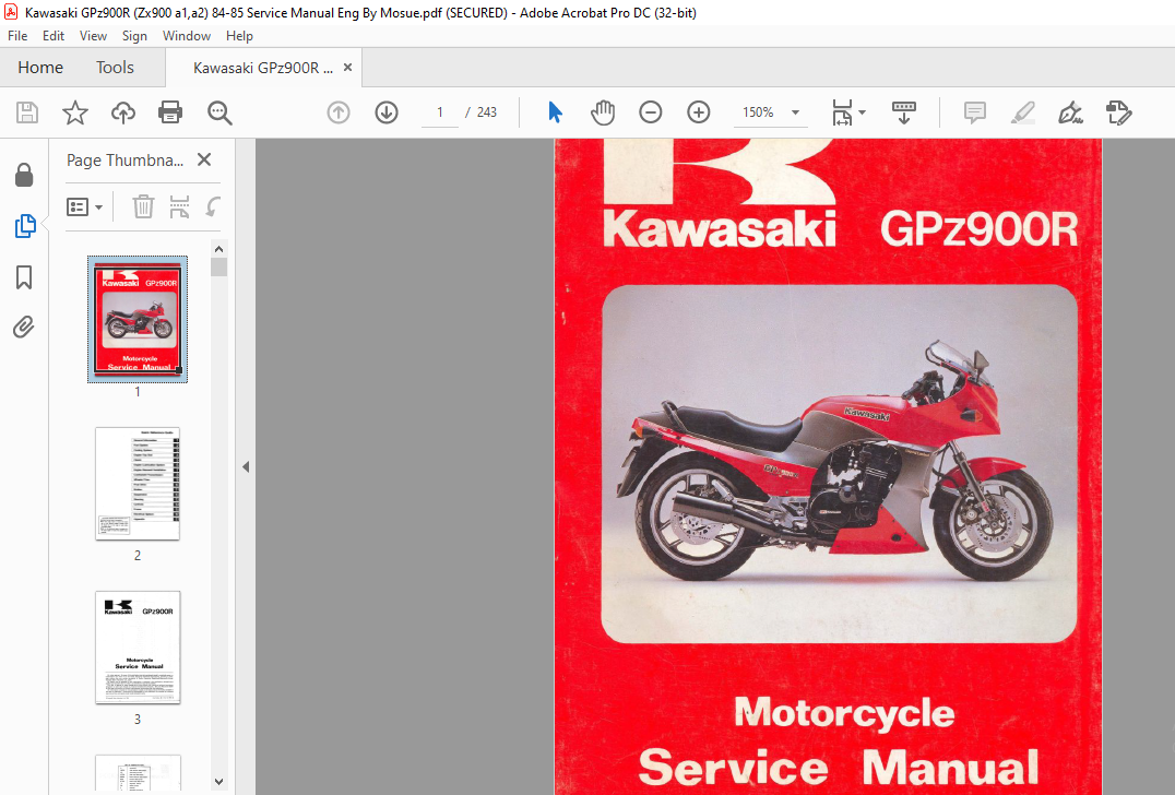 accent at fortsætte usikre Kawasaki GPz900R Motorcycle Service Manual - PDF DOWNLOAD - HeyDownloads -  Manual Downloads