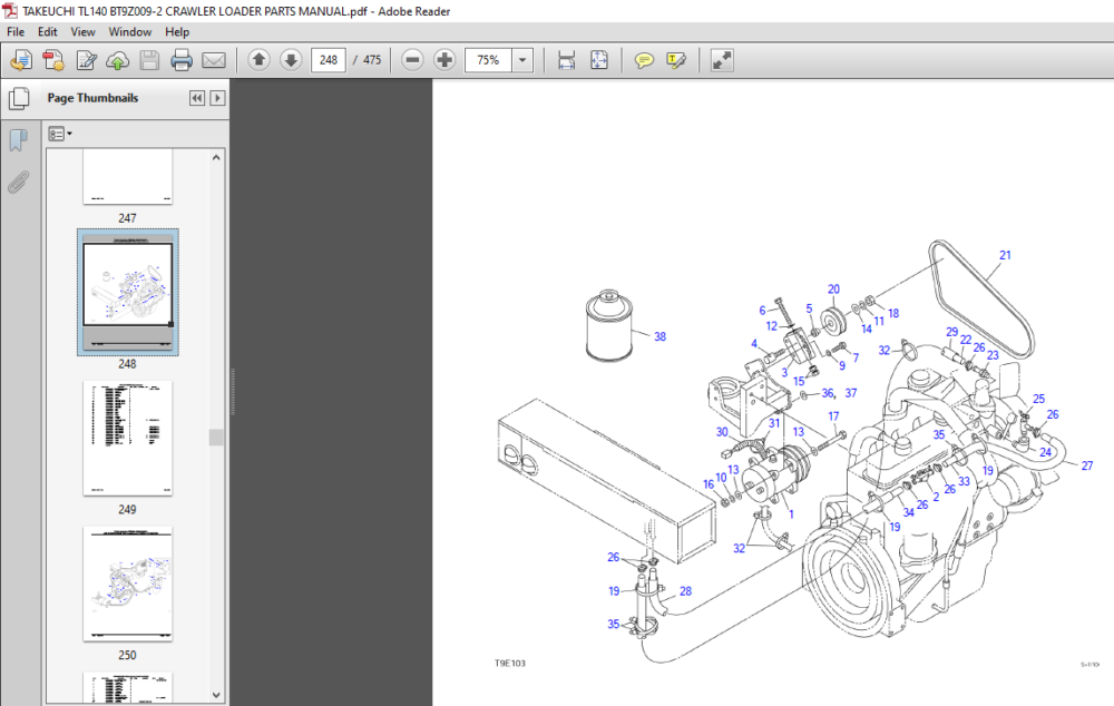 TAKEUCHI TL140 BT9Z009 2 CRAWLER LOADER PARTS MANUAL PDF DOWNLOAD