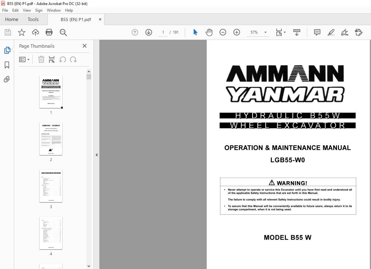 YANMAR B55W WHEEL EXCAVATOR FULL WORKSHOP SHOP SERVICE REPAIR MANUAL 