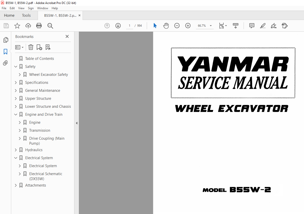 YANMAR B55W WHEEL EXCAVATOR FULL WORKSHOP SHOP SERVICE REPAIR MANUAL 