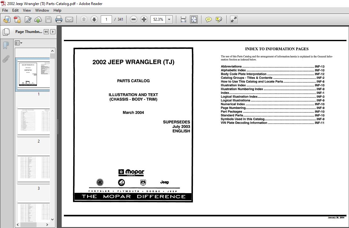 2002 Jeep Wrangler TJ Parts-Catalog Manual - PDF DOWNLOAD - HeyDownloads -  Manual Downloads