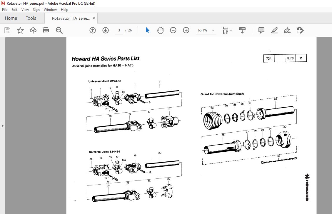 Howard Rotavator HA Series Spare Parts List Manual PDF DOWNLOAD