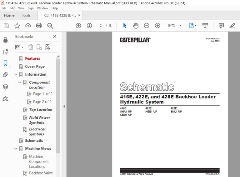Cat 416E 422E & 428E Backhoe Loader Hydraulic System Schematic Manual ...