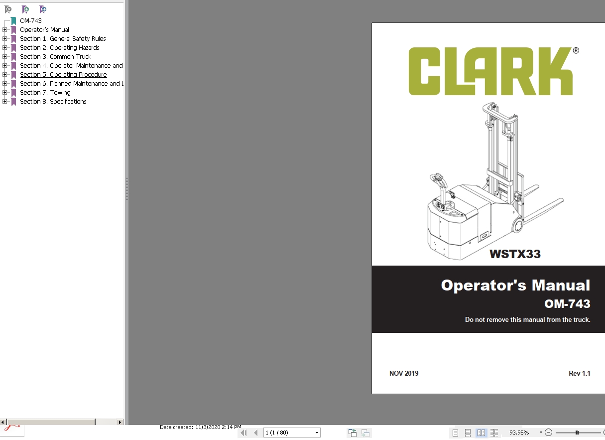 Clark Forklift All Models 11.2020 Operator’s Manuals 3.57GB PDF ...