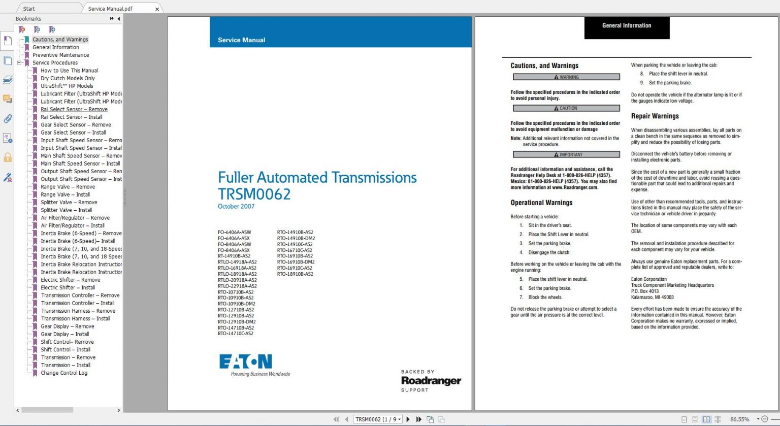 Eaton Roadranger Endurant Service Manual