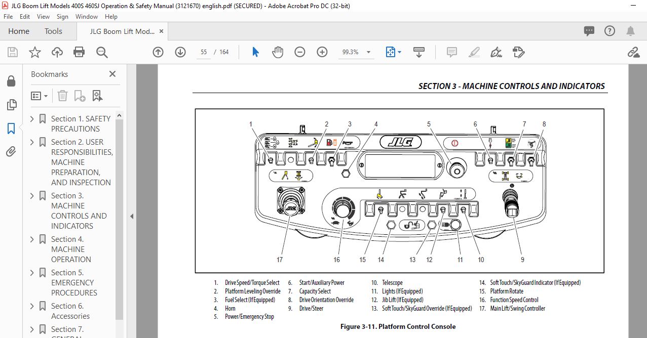 JLG Boom Lift Models 400S 460SJ Operation & Safety Manual (3121670