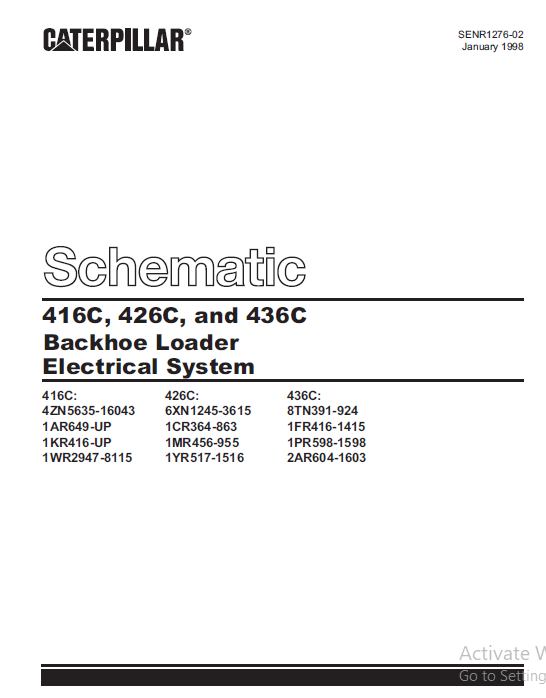 Cat Caterpillar 426C Backhoe Loader Parts Manual Serial Number ...