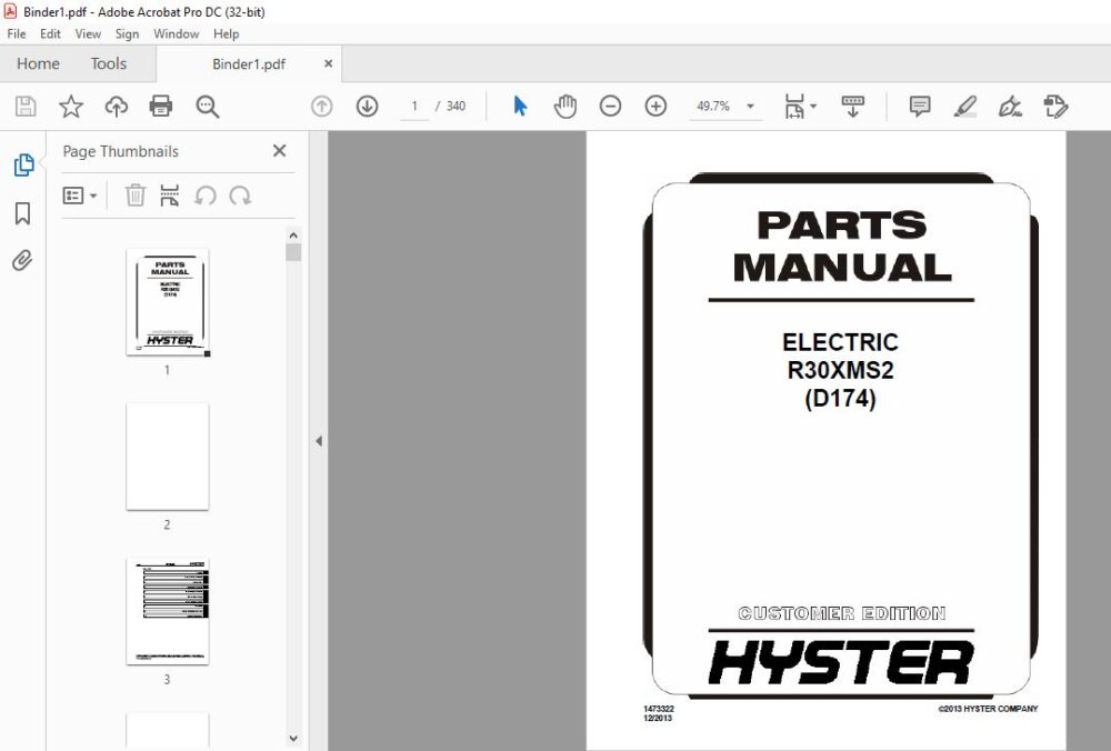 Hyster Electric R30xms2 D174 Parts Manual Pdf Download