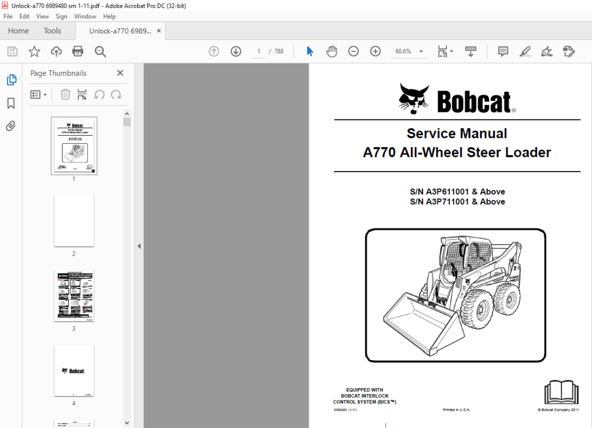 Bobcat A770 All-Wheel Steer Loader Service Manual - PDF DOWNLOAD ...