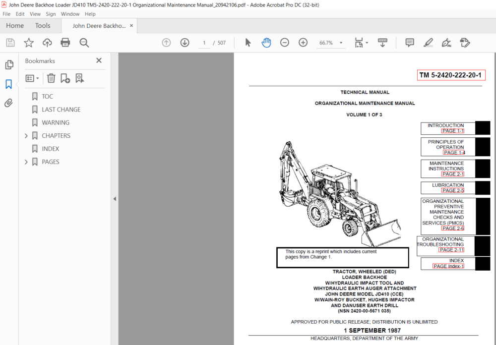 John Deere Backhoe Loader JD410 Organizational Maintenance Manual - PDF ...
