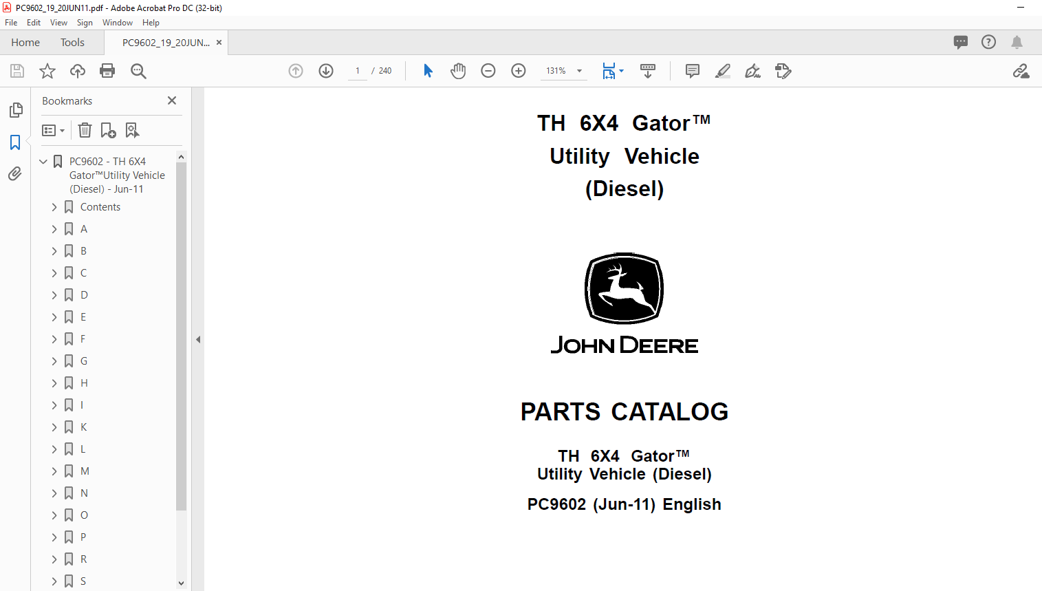 JOHN DEERE TH 6X4 Gator™ Utility Vehicle (Diesel) PARTS CATALOG MANUAL