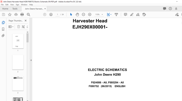 John Deere H290 Harvester Head ELECTRIC Schematic Manual - PDF DOWNLOAD ...