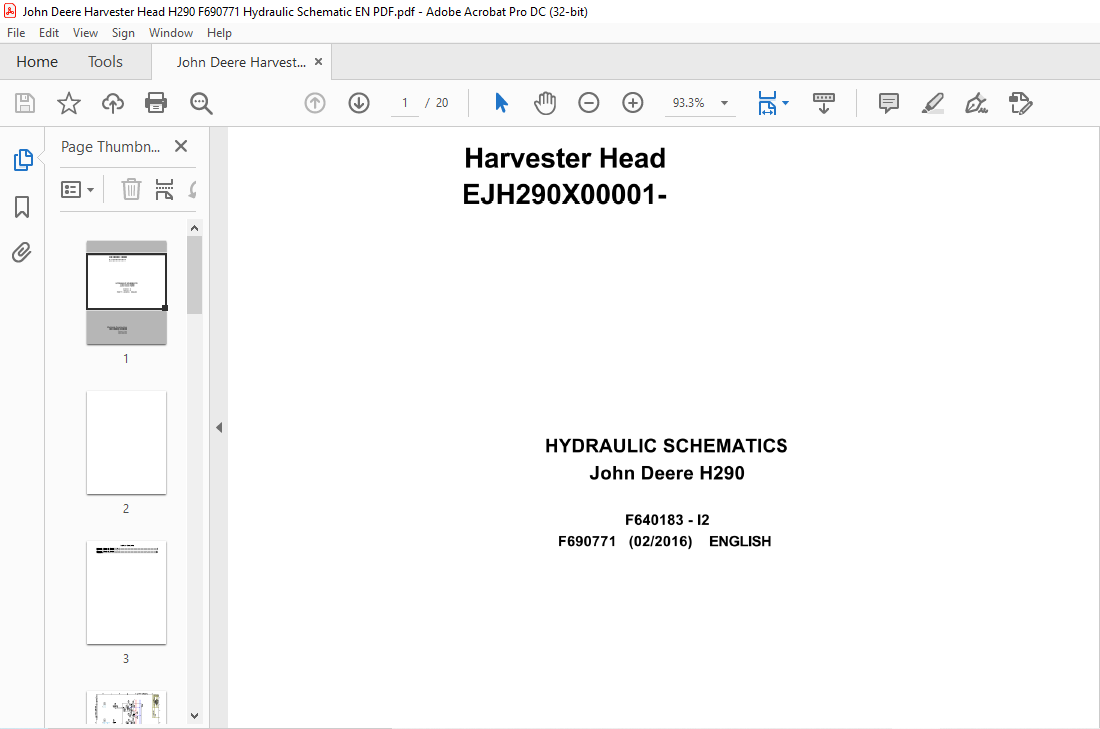 John Deere H290 Harvester Head Hydraulic Schematic Manual - PDF ...