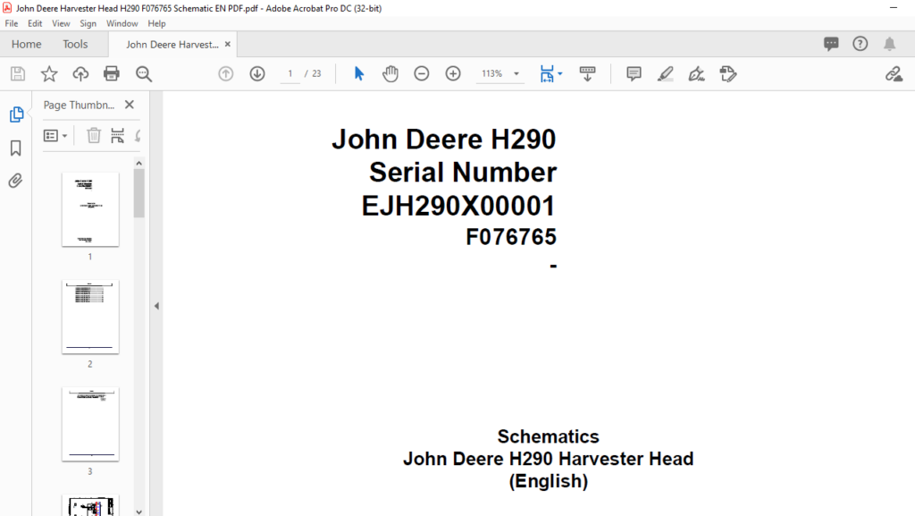 John Deere H290 Harvester Head Schematic Manual - PDF DOWNLOAD ...