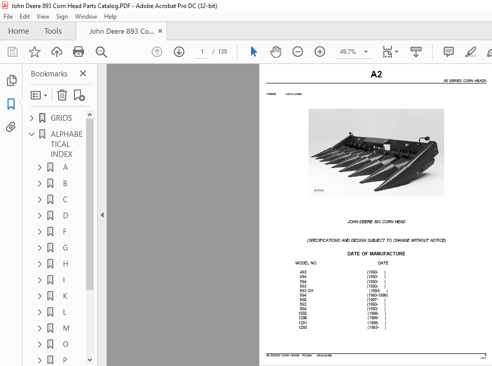 John Deere 893 CORN HEAD Parts Catalog Manual - PDF DOWNLOAD - HeyDownloads  - Manual Downloads