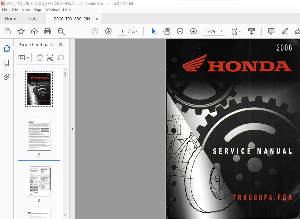 Honda Fourtrax Rincon TRX650 & TRX680 ATV Service & Repair Manual – Digital USB Edition