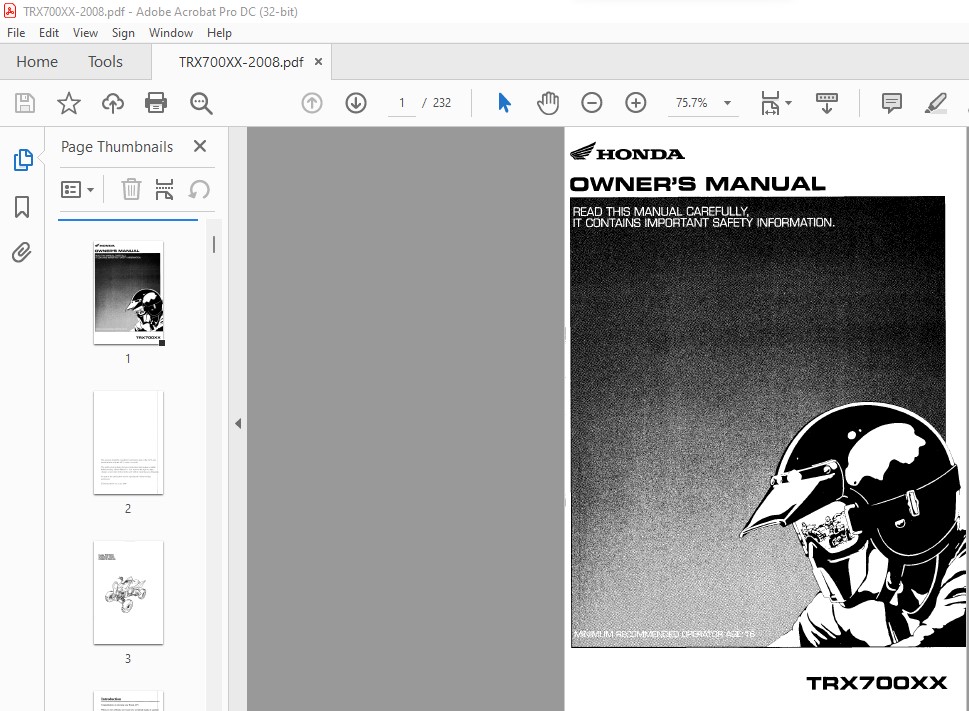 Honda TRX700xx Service Repair Manual PDF Download 2008-2009