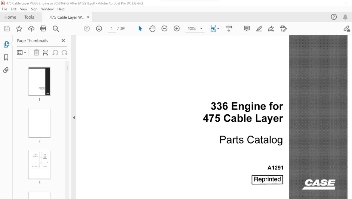 Case 336 Engine for 475 Cable Layer Parts Catalog Manual A1291 - PDF ...