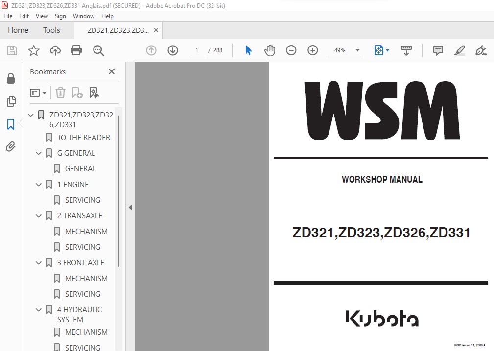 Kubota ZD321 ZD323 ZD326 ZD331 Manual PDF DOWNLOAD